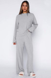 SC Solid Color Long Sleeve Lounge Wear Pants Suit SSNF-211517