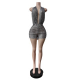 SC Halterneck Tie Up Backless Print Romper MEM-88698