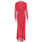 SC Long Sleeve Solid Color Ruched Maxi Dress GJYO-JD305218