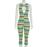 SC Colorful Print Halterneck Backless Seventh Jumpsuit GDSF-J26JP123