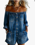 SC Off Shoulder Denim Loose Romper YRST-D019