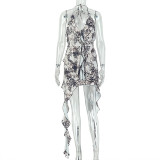 SC V Neck Print Mini Dress GJYO-JD305019