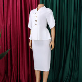 SC Plus Size Short Sleeve Solid Color Ruffles Midi Dress GCZF-8660