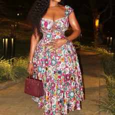 SC Print Sleeveless Ruched Maxi Dress GJYO-JD305105