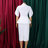 SC Plus Size Short Sleeve Solid Color Ruffles Midi Dress GCZF-8660