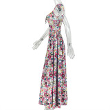 SC Print Sleeveless Ruched Maxi Dress GJYO-JD305105