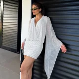 SC Mesh Patchwork Long Sleeve Backless Mini Dress GSZM-D26DS108