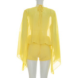 SC Chiffon Hollow Out Flare Sleeve Two Piece Shorts Set GSZM-D26ST103