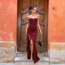 SC Solid Color High Split Tube Top Dress SUM-YL26115DGO