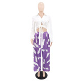 SC Lapel Long Sleeve Shirt Print Pants 2 Piece Set GYLY-11090