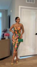SC Print Backless Sling Tops Two Piece Pants Set TE-4757