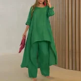 SC Plus Size Solid Color Long Sleeve Irregular Two Piece Pants Set GYJY-W0839