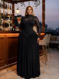 SC Mesh Long Sleeve Ruched Maxi Dress GMYU-11203