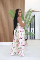 SC Print Halterneck Top Wide Leg Pants 2 Piece Set TE-4758