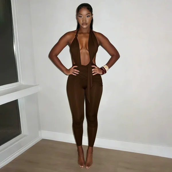 SC Solid Color Halterneck Backless Seventh Jumpsuit GDSF-C26JP127