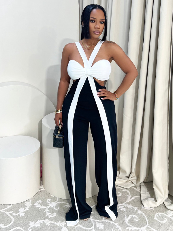 SC Sleeveless Contrast Color Two Piece Pants Suit MIL-L345