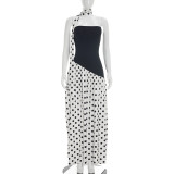 SC Patchwork Polka Dot High Split Maxi Dress GDSF-J26DS142