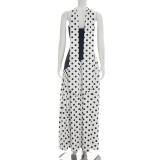SC Patchwork Polka Dot High Split Maxi Dress GDSF-J26DS142