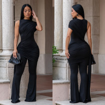 SC Solid Color Sleeveless Ruched Jumpsuit BY-7700