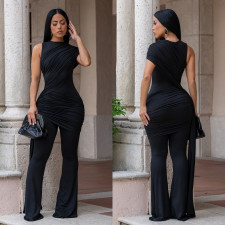 SC Solid Color Sleeveless Ruched Jumpsuit BY-7700