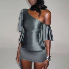 SC Slash Shoulder Ruffles Mini Dress XEF-K6D06712A