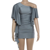 SC Slash Shoulder Ruffles Mini Dress XEF-K6D06712A
