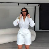 SC Lapel Solid Color Shirt Two Piece Short Set BMF-860