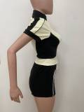 SC Contrast Color Patchwork Zipper Sport Short Suit LSD-2651