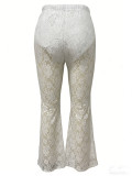 SC Solid Color Lace Jacquard See Through Micro Flare Pants LSD-2694