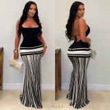 SC Contrast Color Sling Backless Maxi Dress LSD-2629