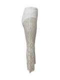 SC Solid Color Lace Jacquard See Through Micro Flare Pants LSD-2694