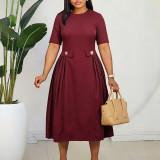 SC Plus Size Solid Color Short Sleeve Midi Dress GCZF-8661