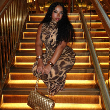 SC Leopard Print Sleeveless Maxi Dress GJYO-JD305233