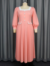 SC Plus Size Single Breasted Square Neck Maxi Dress GKEN-AM041206
