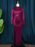 SC Plus Size Long Sleeve Split Maxi Dress GKEN-AM220851