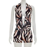SC Print Halterneck Backless Two Piece Shorts Set MXBF-J26ST168