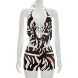 SC Print Halterneck Backless Two Piece Shorts Set MXBF-J26ST166