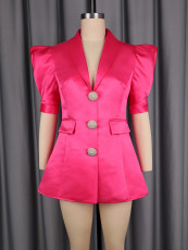 SC Puff Sleeve V Neck Single Breasted Mini Dress GKEN-AOW051228