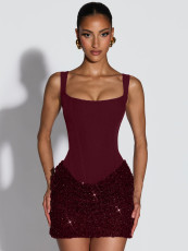 SC Sequin Patchwork Sling Mini Dress GWSD-D1995142