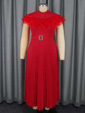 SC Plus Size Solid Color Press Pleated Maxi Dress GKEN-AM041123