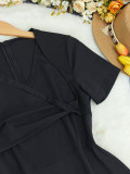SC Solid Color Short Sleeve Maxi Dress GYLY-10997