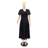 SC Solid Color Short Sleeve Maxi Dress GYLY-10997