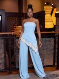 SC Lace Patchwork Irregular Top Pants Suit ZDF-33525