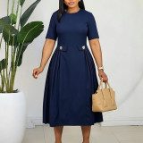 SC Plus Size Solid Color Short Sleeve Midi Dress GCZF-8661