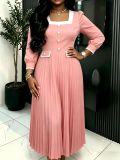 SC Plus Size Single Breasted Square Neck Maxi Dress GKEN-AM041206