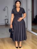 SC Solid Color Short Sleeve Maxi Dress GYLY-10997