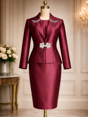 SC Plus Size Satin Beading Two Piece Skirts Set GKEN-AOW060353
