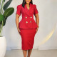 SC Plus Size Solid Color Short Sleeve Midi Dress GATE-625