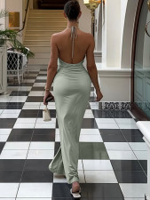 SC Halterneck Deep V Neck Backless Maxi Dress GWSD-D1995197