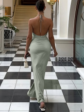SC Halterneck Deep V Neck Backless Maxi Dress GWSD-D1995197